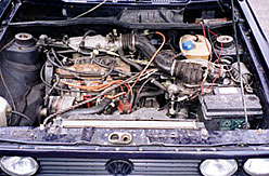 Image of VW Golf Rivage with bonnet open showing engine